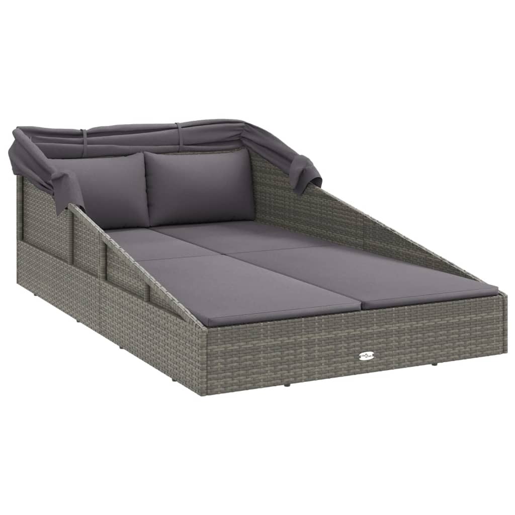 Sonnenliege mit Faltdach Grau 200x114x128 cm Poly Rattan – Bild 5